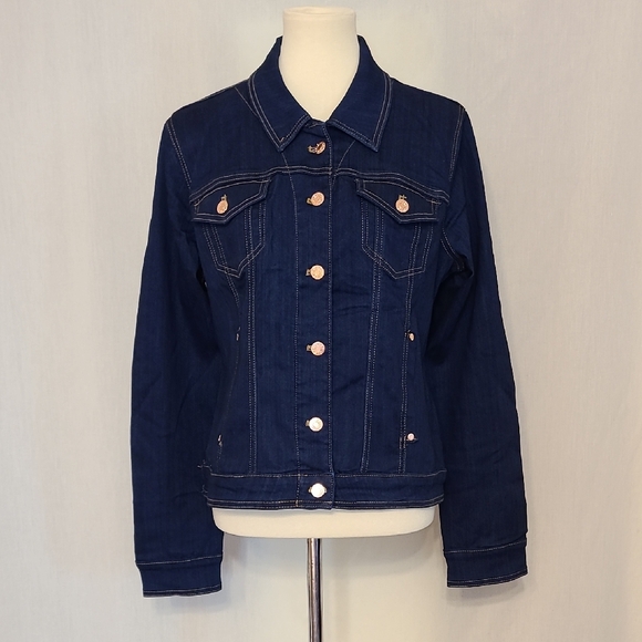 Guess Dark Blue Denim Jacket with Copper Accents - Picture 1 of 11